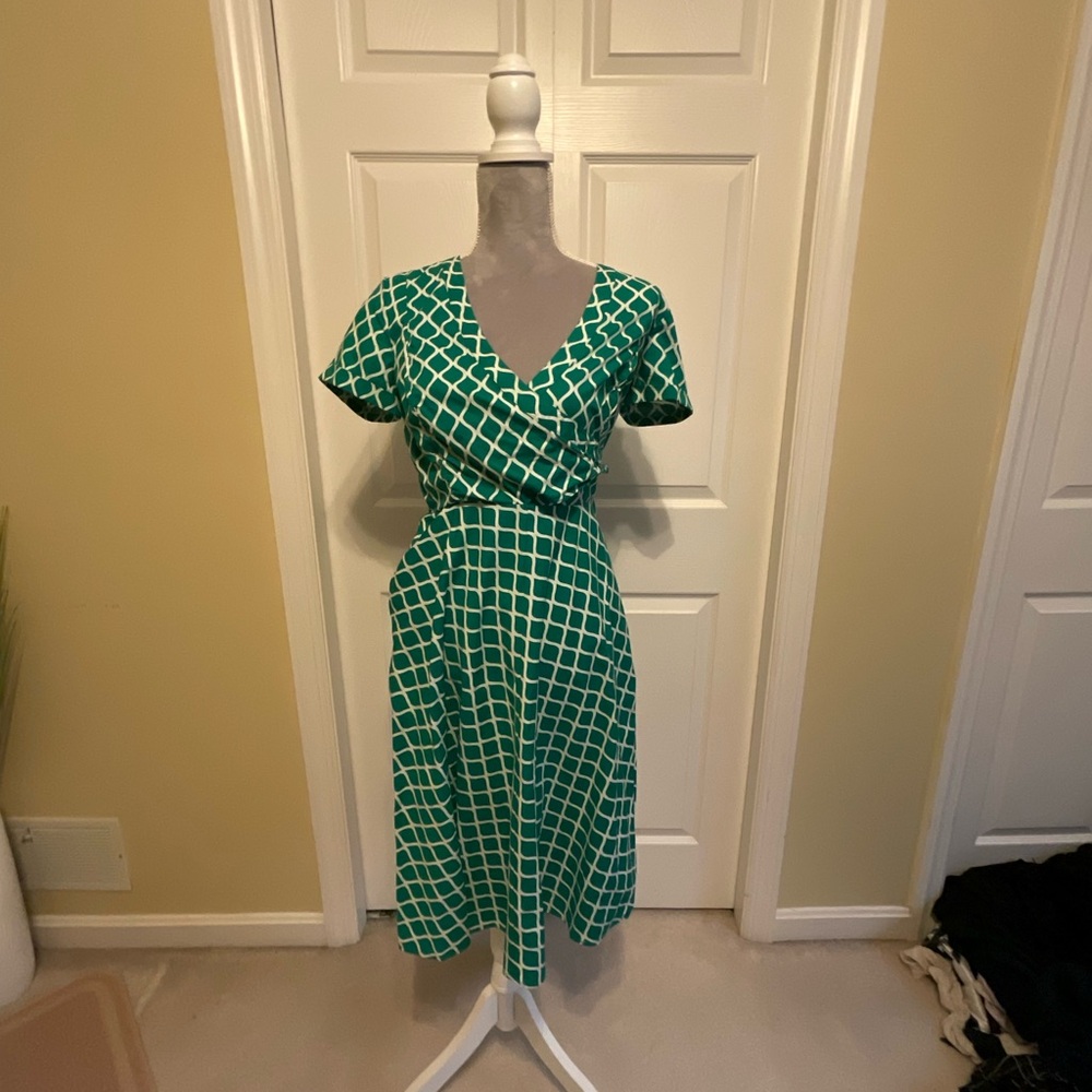 Boden Green and White Midi Dress